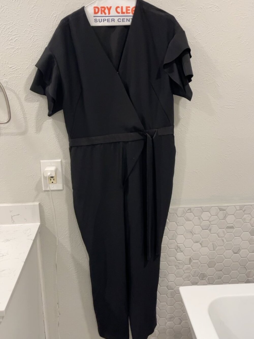Banana Republic Black Wrap Front Jumpsuit Size 6 Flutter Sleeve - WORN ONCE